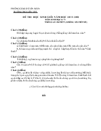 Đề thi học sinh giỏi năm học 2011-2012 môn: sinh học 8 và 9 thời gian 150 phút ( không kể chép đề)