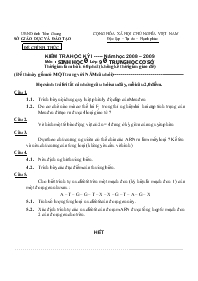 Kiểm tra học kỳ I năm học 2008 – 2009 môn : sinh học   lớp 9  trung học cơ sở thời gian làm bài : 60 phút (không kể thời gian giao đề)