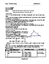 Giáo án môn Hình học 9 - Tiết 11: Một số hệ thức về cạnh và góc trong tam giác vuông (tiết 1)