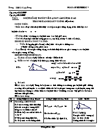 Giáo án môn Hình học 9 - Tiết 2: Một số hệ thức về cạnh và đường cao trong tam giác vuông (tiếp theo)