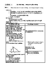 Bài soạn môn Hình học 9 - Tiết 1: Một số hệ thức về cạnh và đường cao trong tam giác vuông