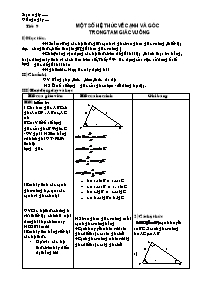 Bài soạn môn Hình học 9 - Tiết 9: Một số hệ thức về cạnh và góc trong tam giác vuông