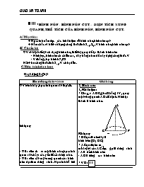 Thiết kế bài dạy môn Hình học 9 - Tiết 60: Hình nón - Hình nón cụt – diện tích xung quanh, thể tích của hình nón, hình nón cụt