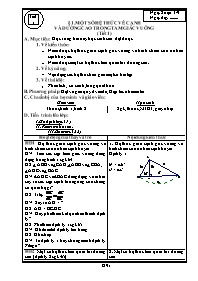 Thiết kế bài dạy môn Hình học 9 - Tuần 1 - Tiết 1: Một số hệ thức về cạnh và đường cao trong tam giác vuông