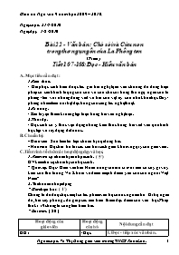 Giáo án môn Ngữ văn khối 9 - Bài 22 - Văn bản: Chó sói và Cừu non trong thơ ngụ ngôn của La Phông ten (Trích)