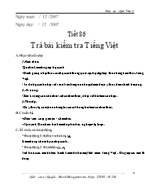 Giáo án môn Ngữ văn khối 9 - Tiết học 86: Trả bài kiểm tra Tiếng Việt